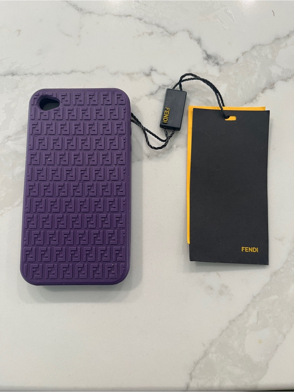 Fendi Purple Embossed Silicone iPhone Case with Logo Tag